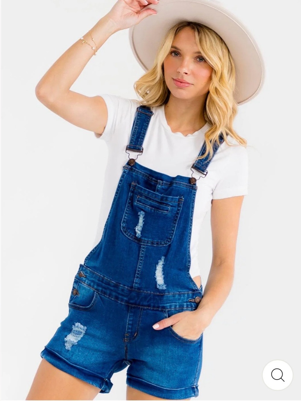 WOMEN'S SLEEVELESS WASHED DISTRESS
STRETCH DENIM SHORTS OVERALL NWT